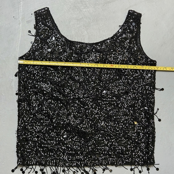 Vintage Sz Small Hand Beaded 100% Wool Boat Neck Whimsical Black Sequin Blouse - Picture 9 of 15